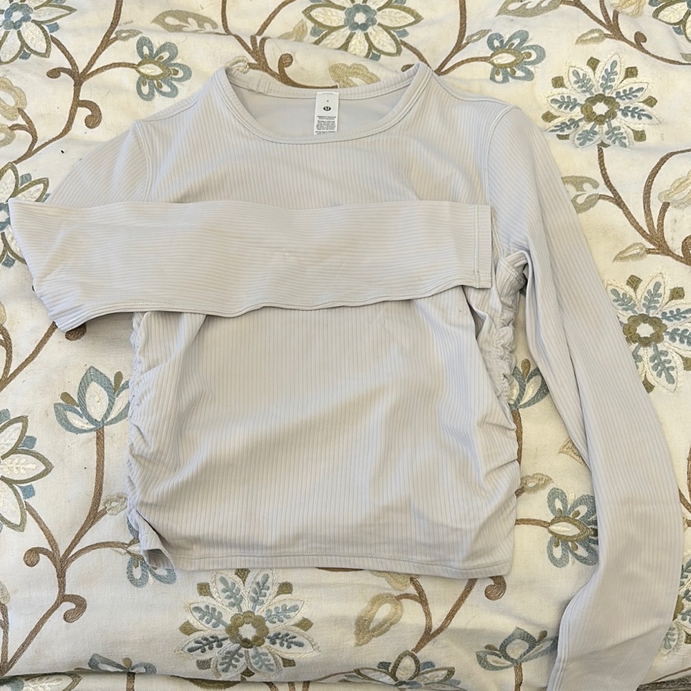 Lululemon Ribbed Rulu White Long Sleeve Top
